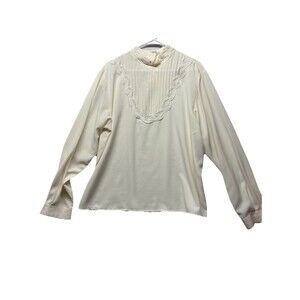 Vintage Off White Long Sleeve Blouse Pleated Lace K.B. Lawrence Size 16